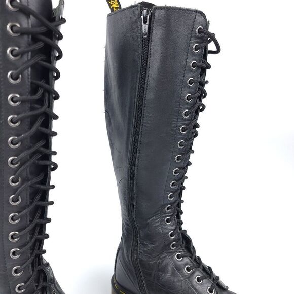 RARE Dr. Martens 11919 1B60 20 Eye Tall Zip Lace Up Combat Boots Women's 7 Black - Picture 8 of 11